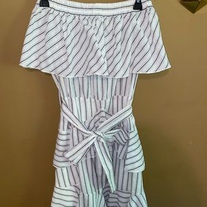 Black & White Striped Off-the-Shoulder Dress
